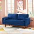 thumbnail image 6 of Neche 59" Velvet Spring Sofa Couch for Living Room, Office, Small Space, Solid Wood Leg, One Box,Blue, 6 of 10
