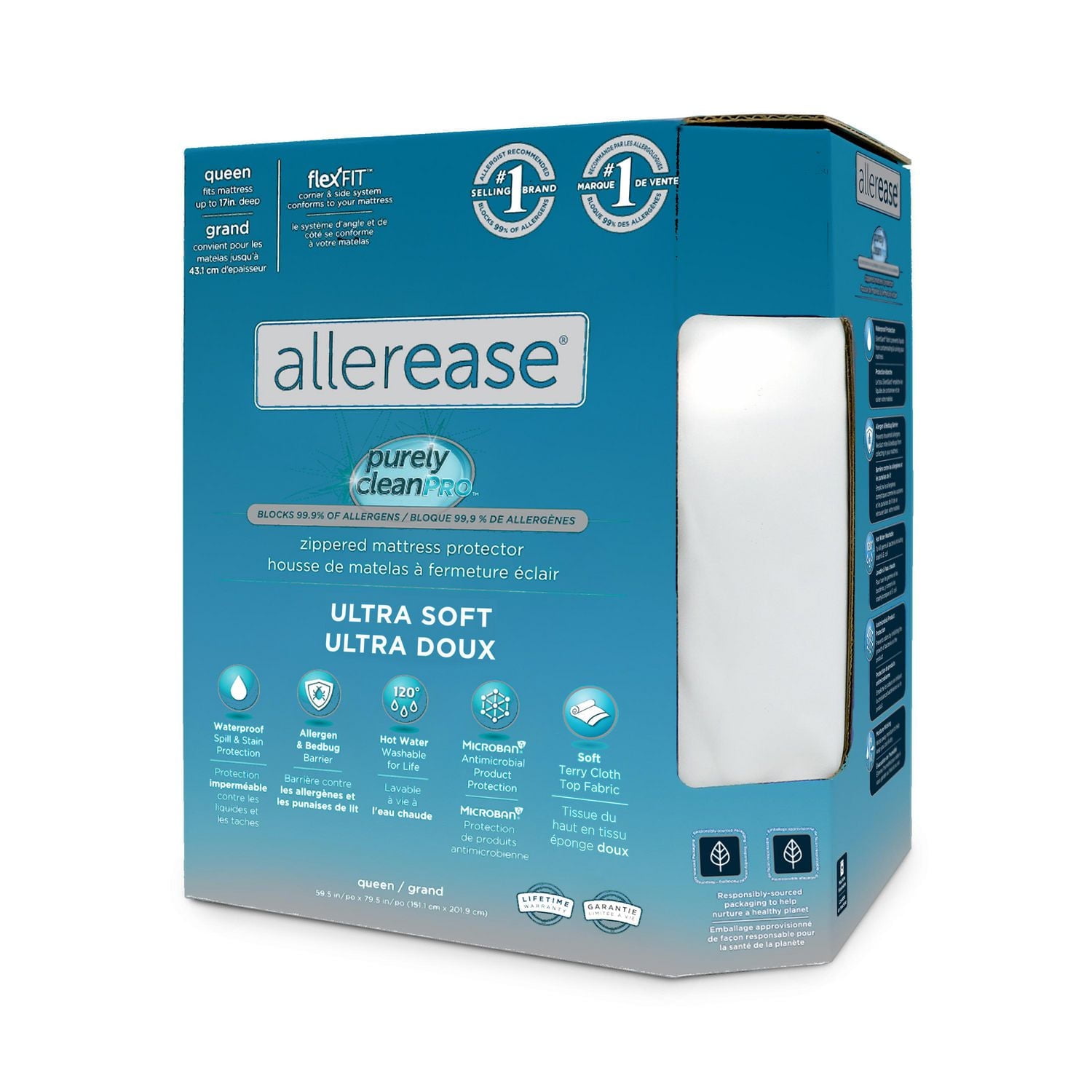 AllerEase Waterproof Ultra Soft Allergy Protection Zippered Mattress Protector, Ultra Soft Allergy Protector