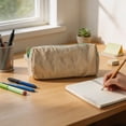 thumbnail image 5 of Hyknon Pencil Pouch Bag, Large Capacity Zipper Pen Case, Soft Solid Color Minimalist Pen Box, Portable Stationery Storage Bag for Adult, Multi-Functional Makeup Bag for Daily Campus Office, Beige, 5 of 7