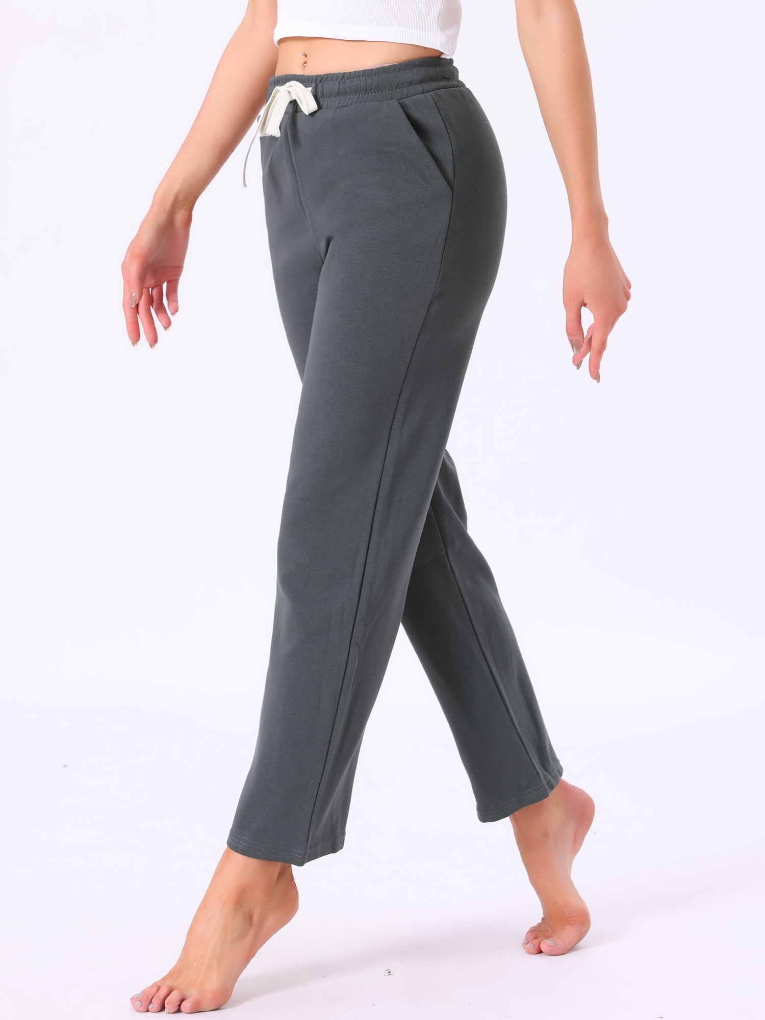 DARING DIVA Women's Cotton Straight Elastic Waist Drawstring Lounge Pants S Deep Gray