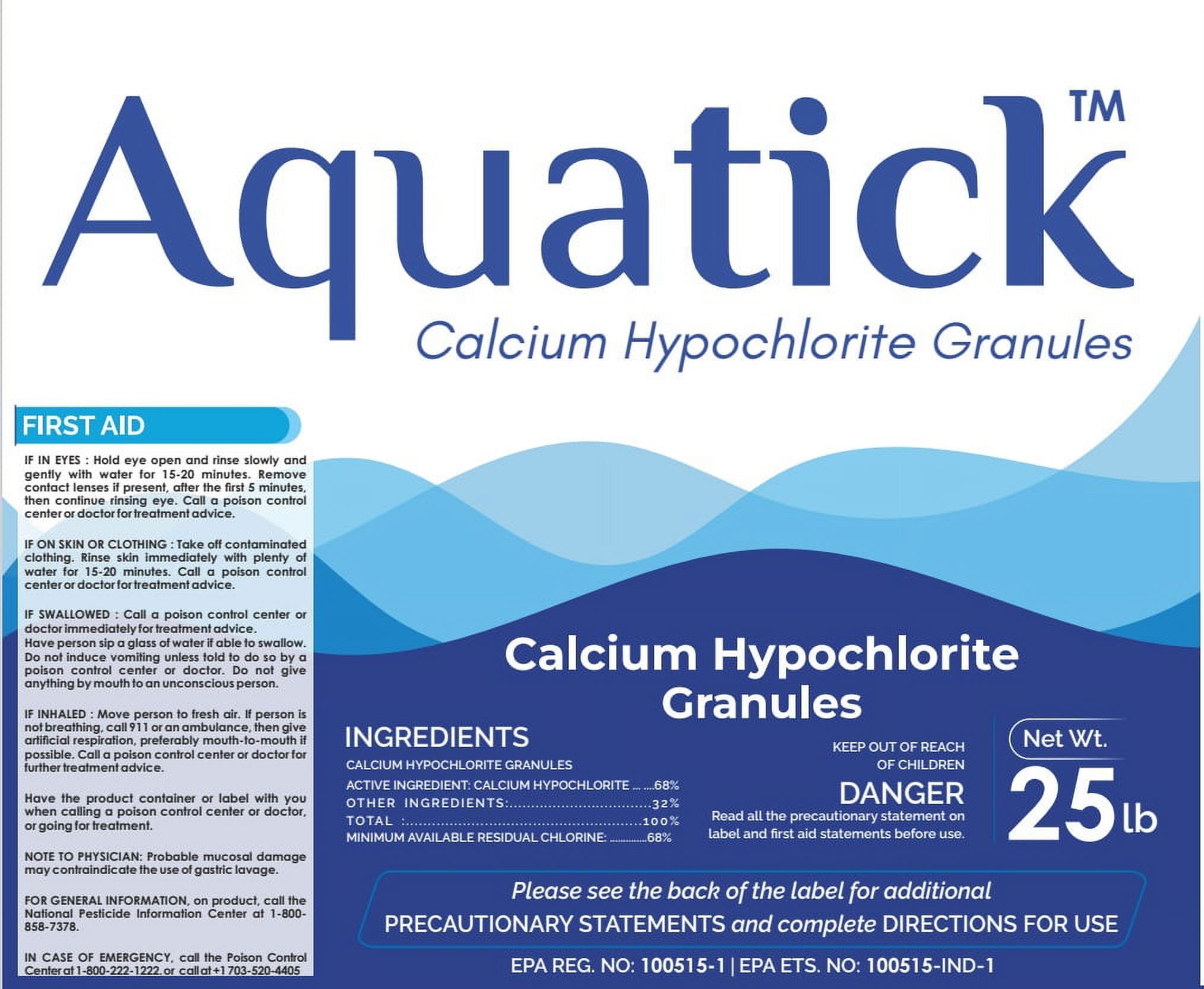 Aquatick Pool Shock 68% Calcium Hypochlorite – 25 LB Chlorine Granules for Swimming Pool, Spa & Hot Tub – Fast-Dissolving Algaecide & Bacteria Eliminator – Powerful Pool Sanitizer Clean & Clear Water