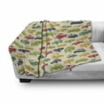 thumbnail image 3 of Cars Soft Flannel Fleece Throw Blanket, Various Vehicles with Curved Edges Vintage Car Designs from Fifties, Cozy Plush for Indoor and Outdoor Use, 70" x 90", Dark Blue Red Fern Green, by Ambesonne, 3 of 6