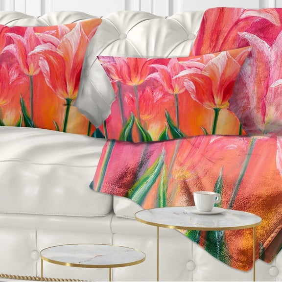 Designart Tulips in Red Shade - Floral Throw Pillow - 12x20