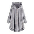 thumbnail image 2 of CALAFEBILA Women Button Coat Solid Tops Hooded Pullover Loose Sweater Blouse Plus Size, 2 of 5