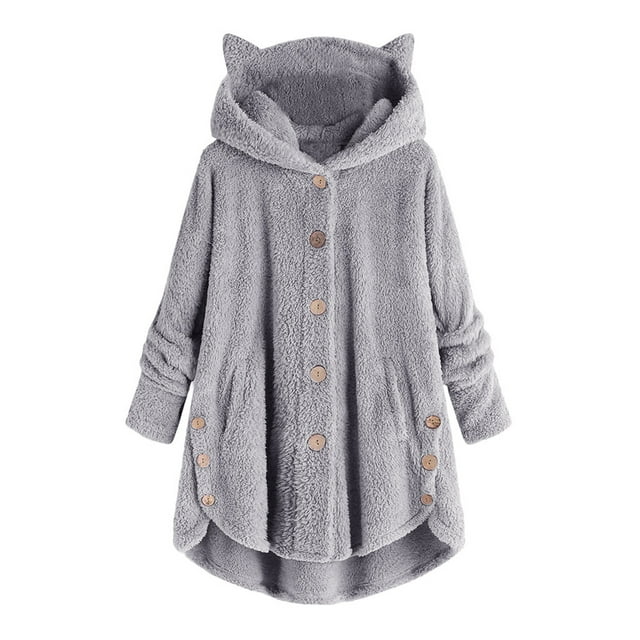 GDREDA Manteau à Boutons pour Femmes Pull à Capuche Ample Grande Taille Espace Court