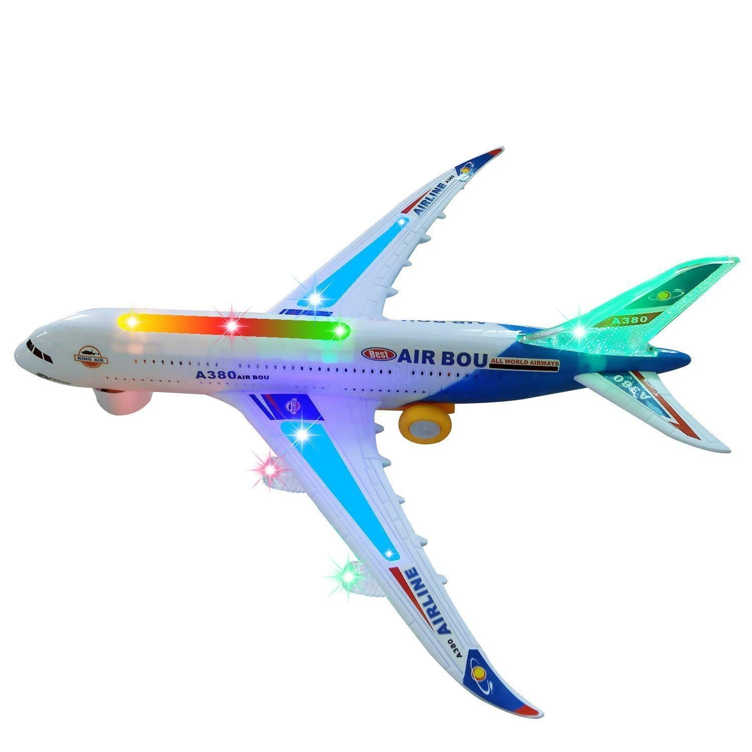 Zviku Kids Airplane A380 Toy Plane Self Driving Bump & go Airbus Great Gift Toy for Boys & Girls Age 2-8 Years Old Changes Direction On Contact Contains Beautiful 3D Light and Jet Engine 