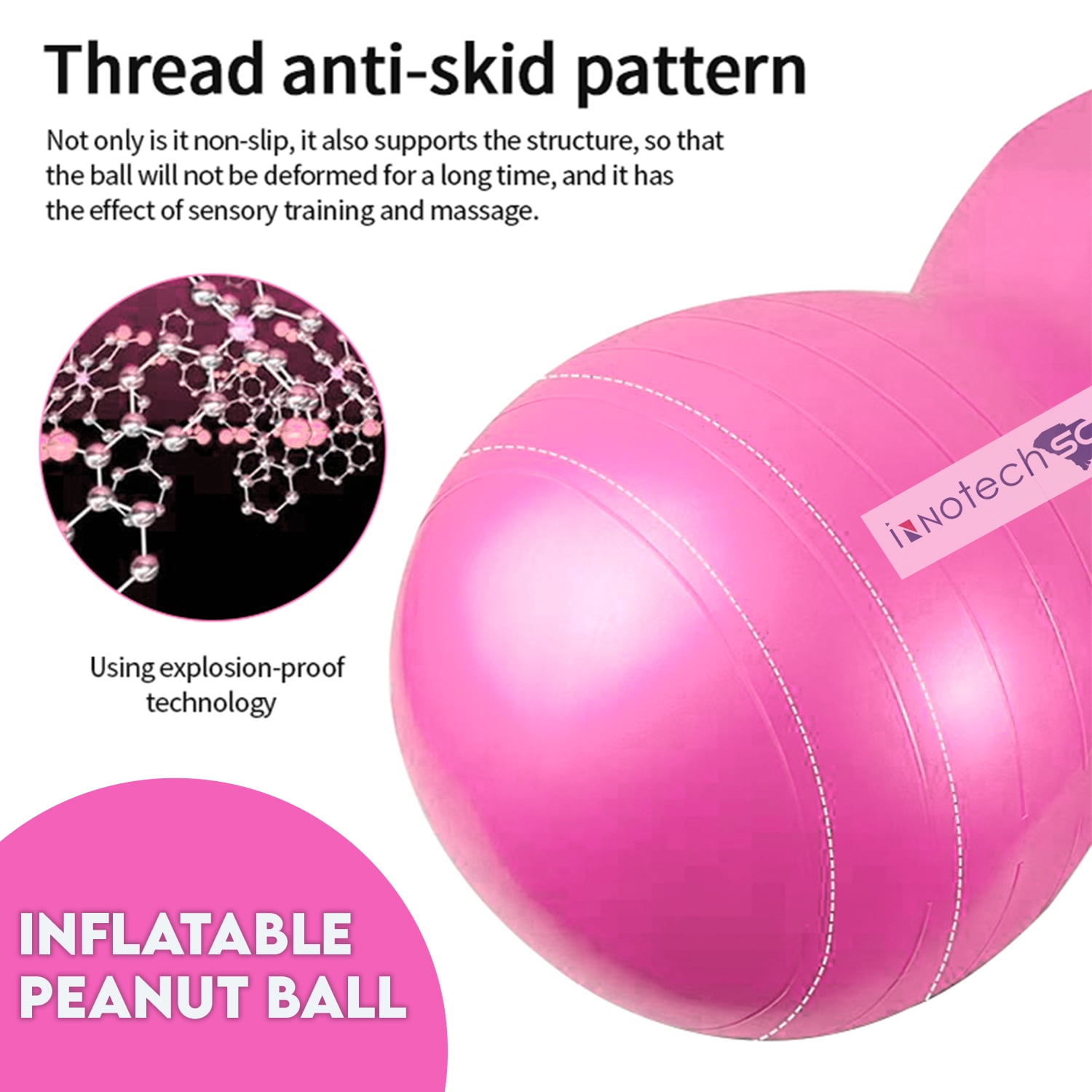 InnotechSC Peanut Ball - Anti Burst Exercise Ball for Labor Birthing, Physical Therapy for Kids, Core Strength, Flexible Seating, Home & Gym Fintness, sensory chair Wiggle Seat (Include Pump)