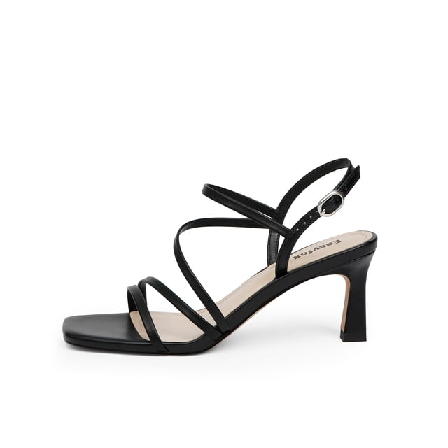 Tacones Easyfox negros con tiras para gatito, punta abierta, talla 8
