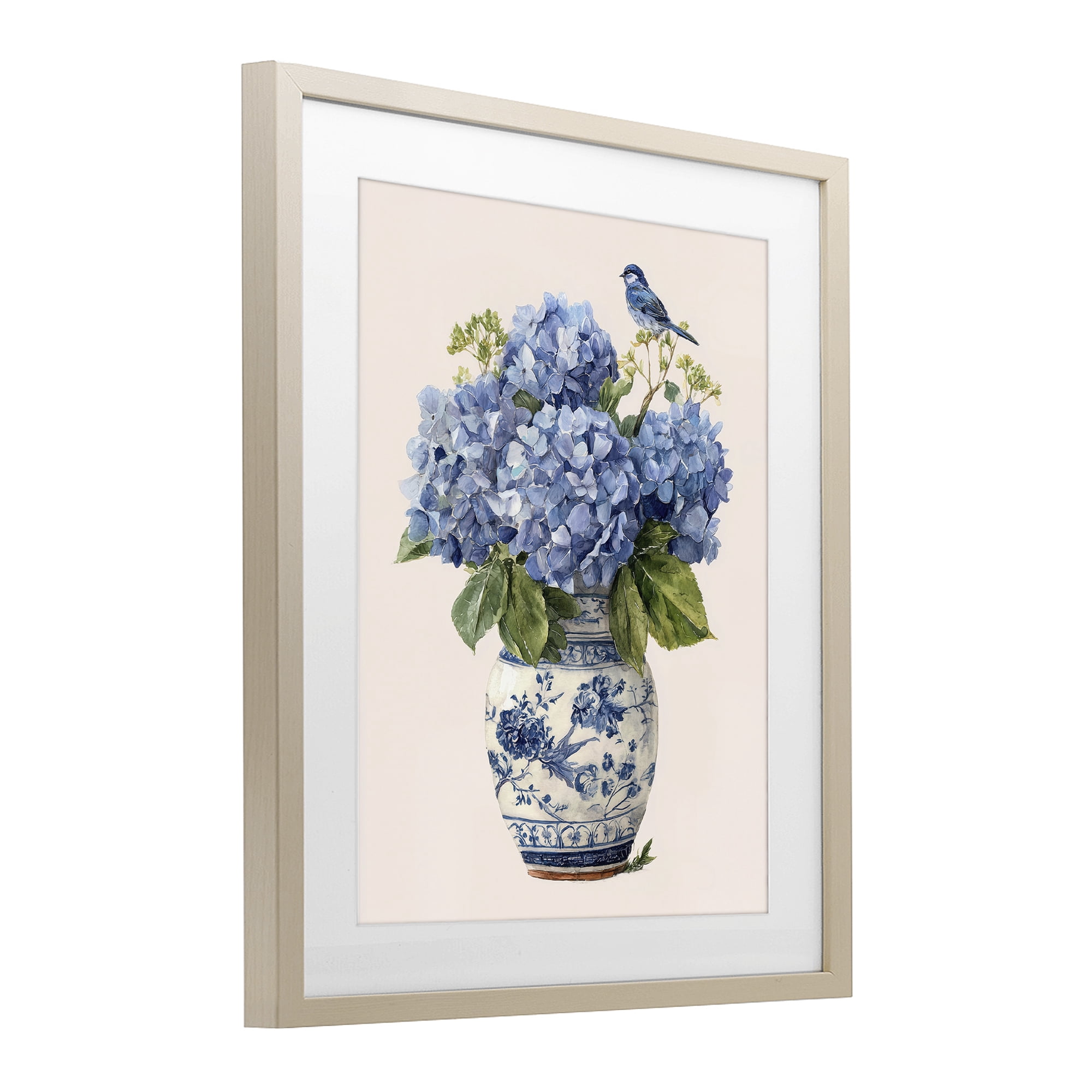 Stupell Industries Songbird Perched on Hydrangeas Birch Framed Print Under Glass, design by Imagine It Images