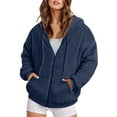 thumbnail image 5 of adviicd Womens Fleece Jacket Fall Winter Full Zip Sherpa Coat with Hood Winter Outfits (Navy, 3XL), 5 of 5