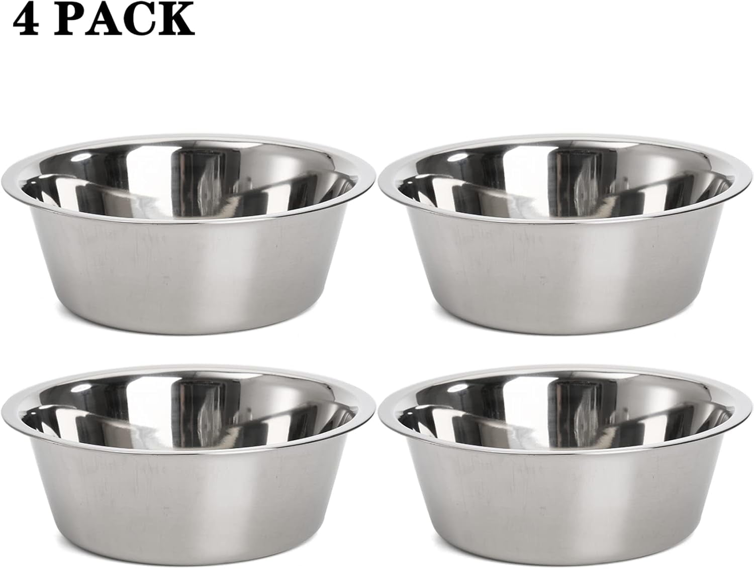 4-Pack Stainless Steel Dog and Cat Bowl, Metal Food and Water Dish, 8.26" Basic Pet Feed Bowl for Large Medium Dog, 47 OZ Replacement Bowls for Elevated Stand, Dishwasher Safe
