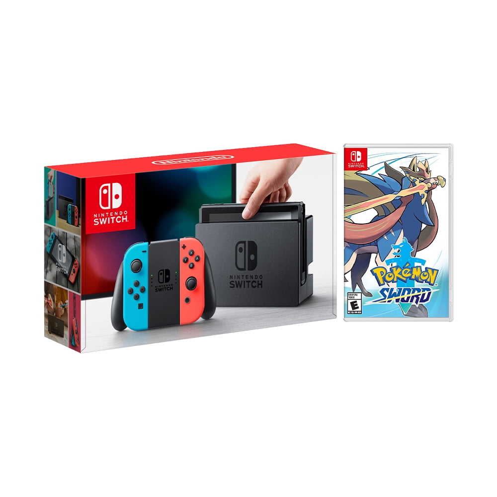 Nintendo Switch Red/Blue Joy-Con Console Bundle with Pokémon Sword NS Game Disc - 2019 New Game!