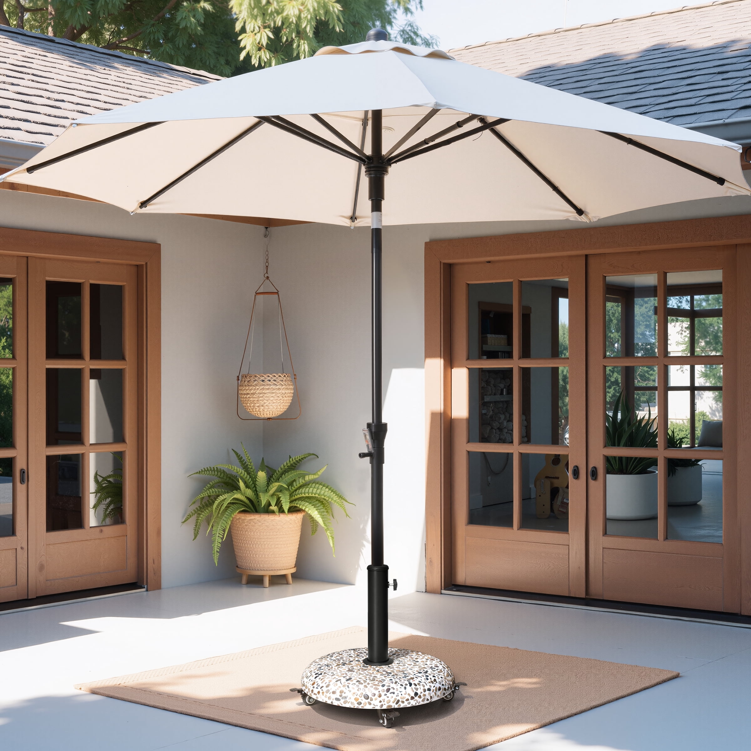 Pellebant Patio Umbrella Base, 45lbs Heavy Duty Table Umbrella Base, Round Cobble Cement Market Umbrella Stand for Outdoor, Deck, Lawn, Garden