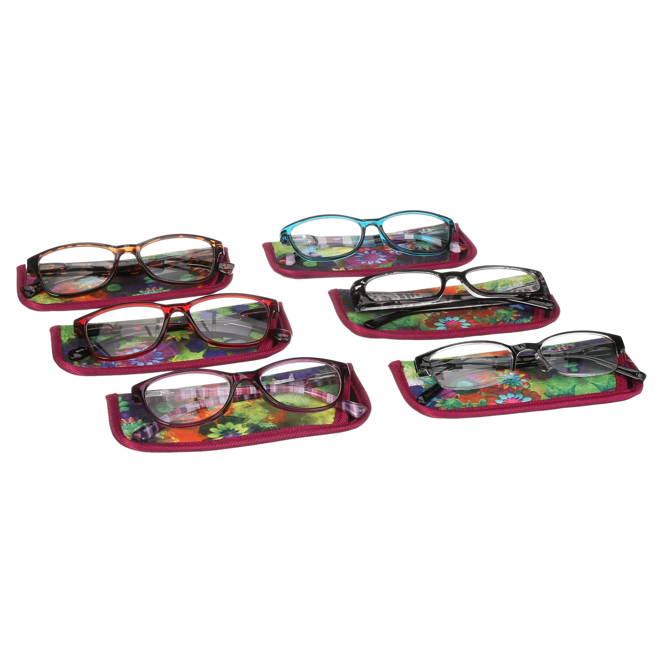 Equate 6-Pack Women's Bouquet Rectangular Reading Glasses - Variety Pack, +2.00