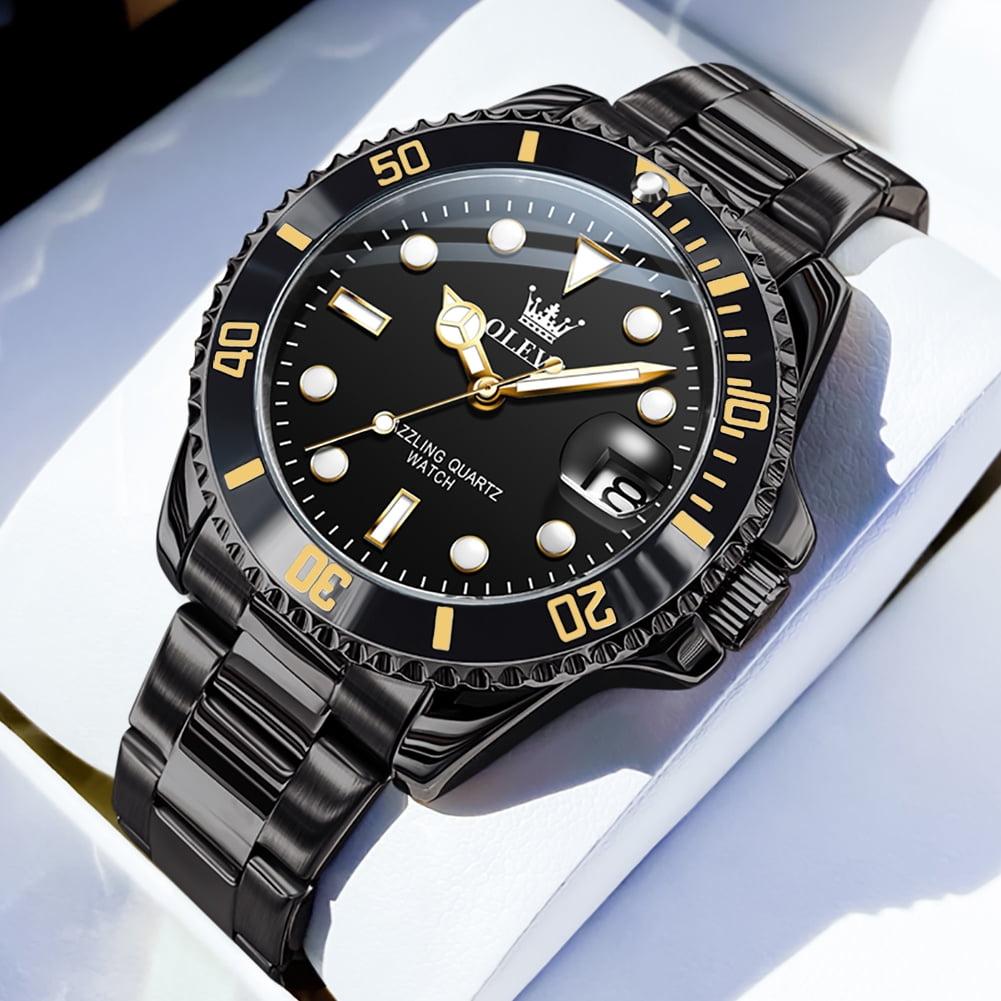 OLEVS Watches for Men Business Dress Luxury Casual Analog Quartz Stainless Steel Waterproof Luminous Date Men Wrist Watches reloj para hombre Black Dial