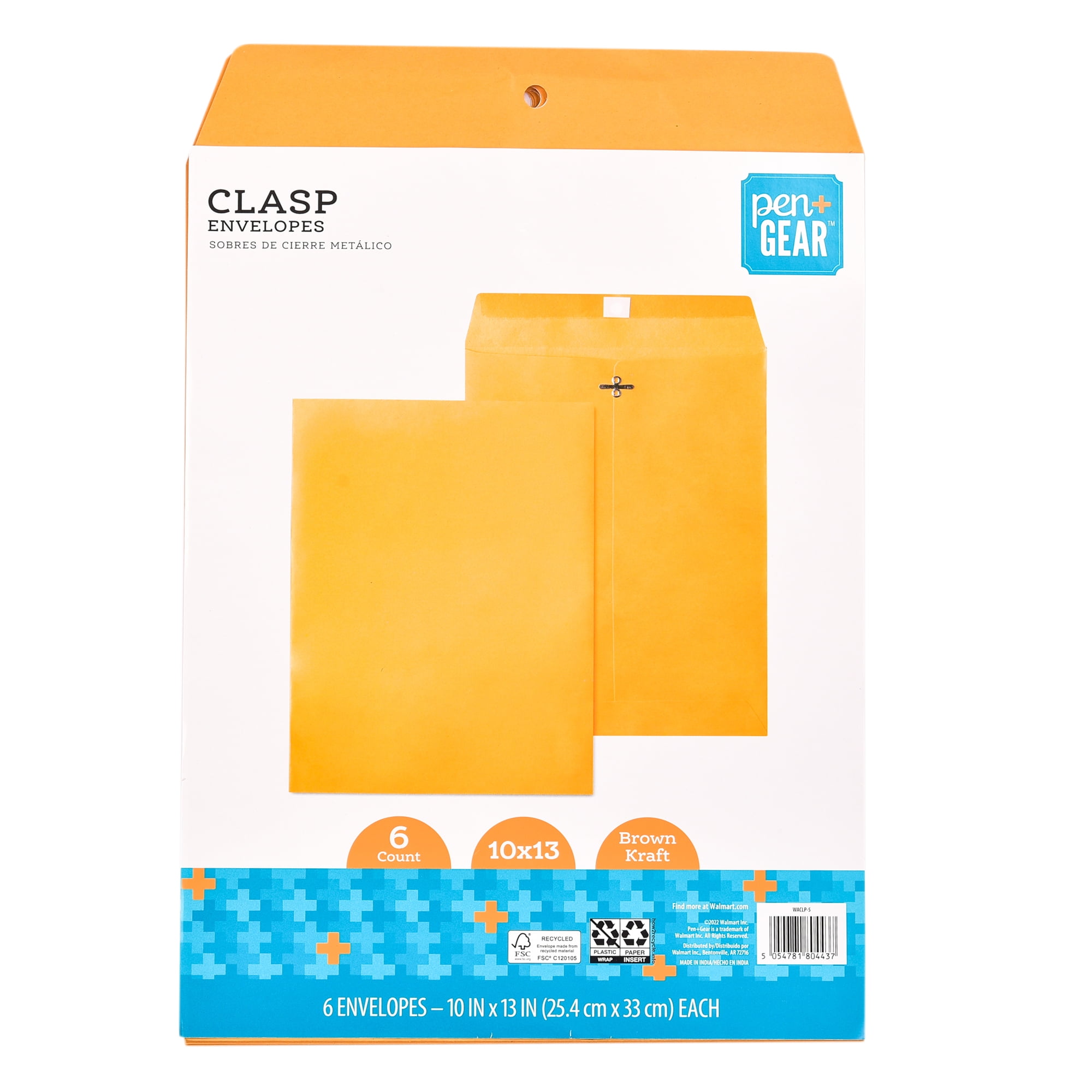 Pen Gear 10x13 Clasp 6Ct Envelope Color Brown Kraft Clasp Envelopes 