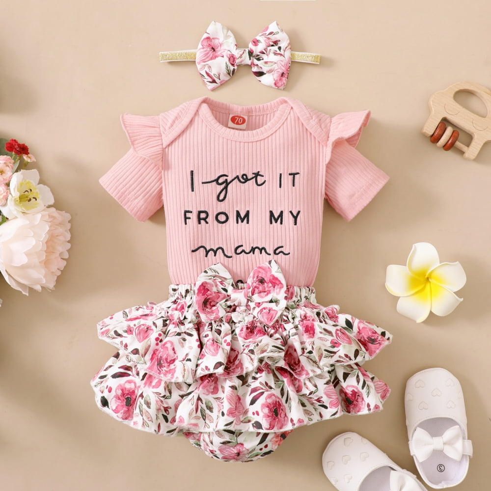 Camouflage Pants+Headband Casual Set Pink4,3-6M 3PCS Newborn Baby Girls Clothes Infant Outfit,Romper Bodysuit Short Sleeve Tops Ruffled Jumpsuit 