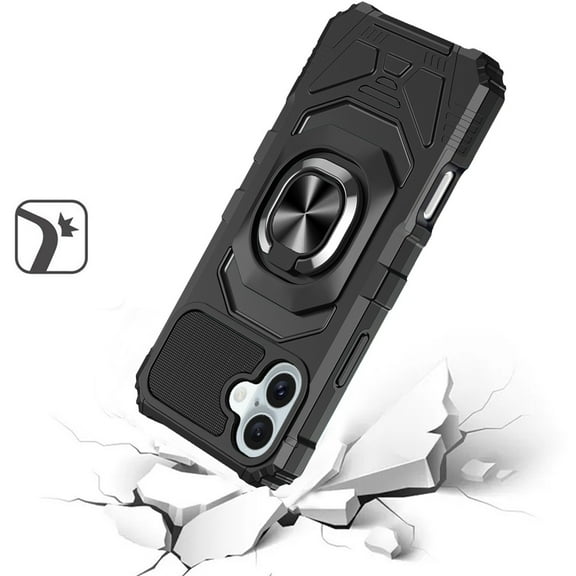For Apple iPhone 16 Plus (6.7") Hybrid Dual Layer with Rotate Magnetic Ring Stand Holder Kickstand, Rugged Shockproof Cover ,Xpm Phone Case [ Black ]