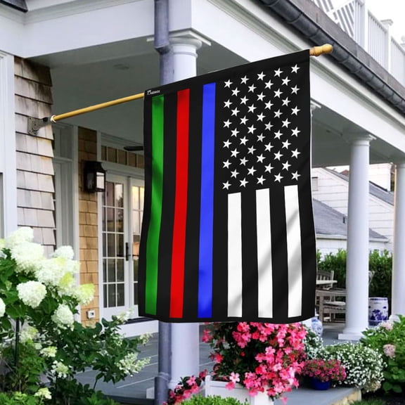 Garden Flag Police Military and Fire Thin Line On American, First Responders, 12x18 POLE NOT INCLUDED