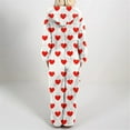 thumbnail image 4 of FRSASU Womens Fleece Onesies Pajamas Jumpsuit Love Heart Printed Warm Romper Sleepwear One Piece Zipper Hooded Playsuit Loungewear White, 4 of 5