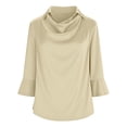 thumbnail image 6 of Womens Long Sleeve Yops 3/4 Sleeve Cowl Neck Satin Elegant Work Blouse Tops Summer Tops, 6 of 6