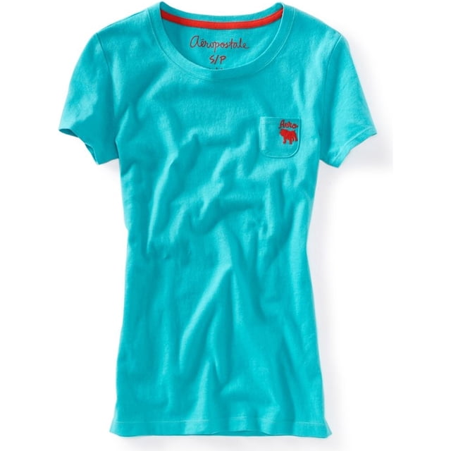 Aeropostale - Playera gráfica con cuello redondo y bolsillo para mujer, verde, extragrande Aeropostale Camiseta gráfica
