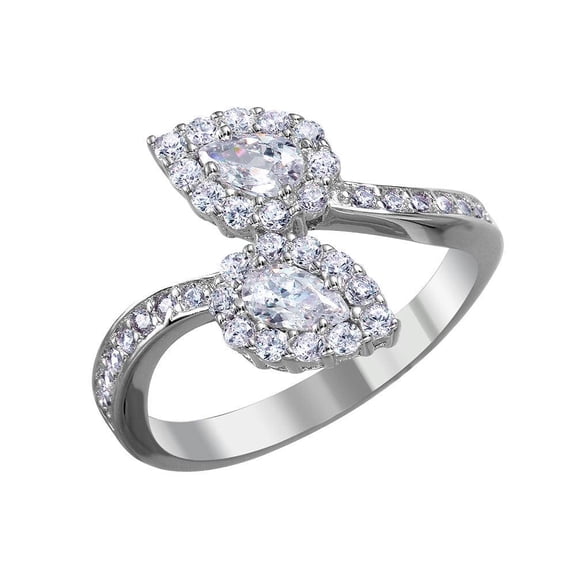 Rhodium Plated Sterling Silver 925 Open End Teardrop Clear CZ Ring White Jewelry Female Size 8