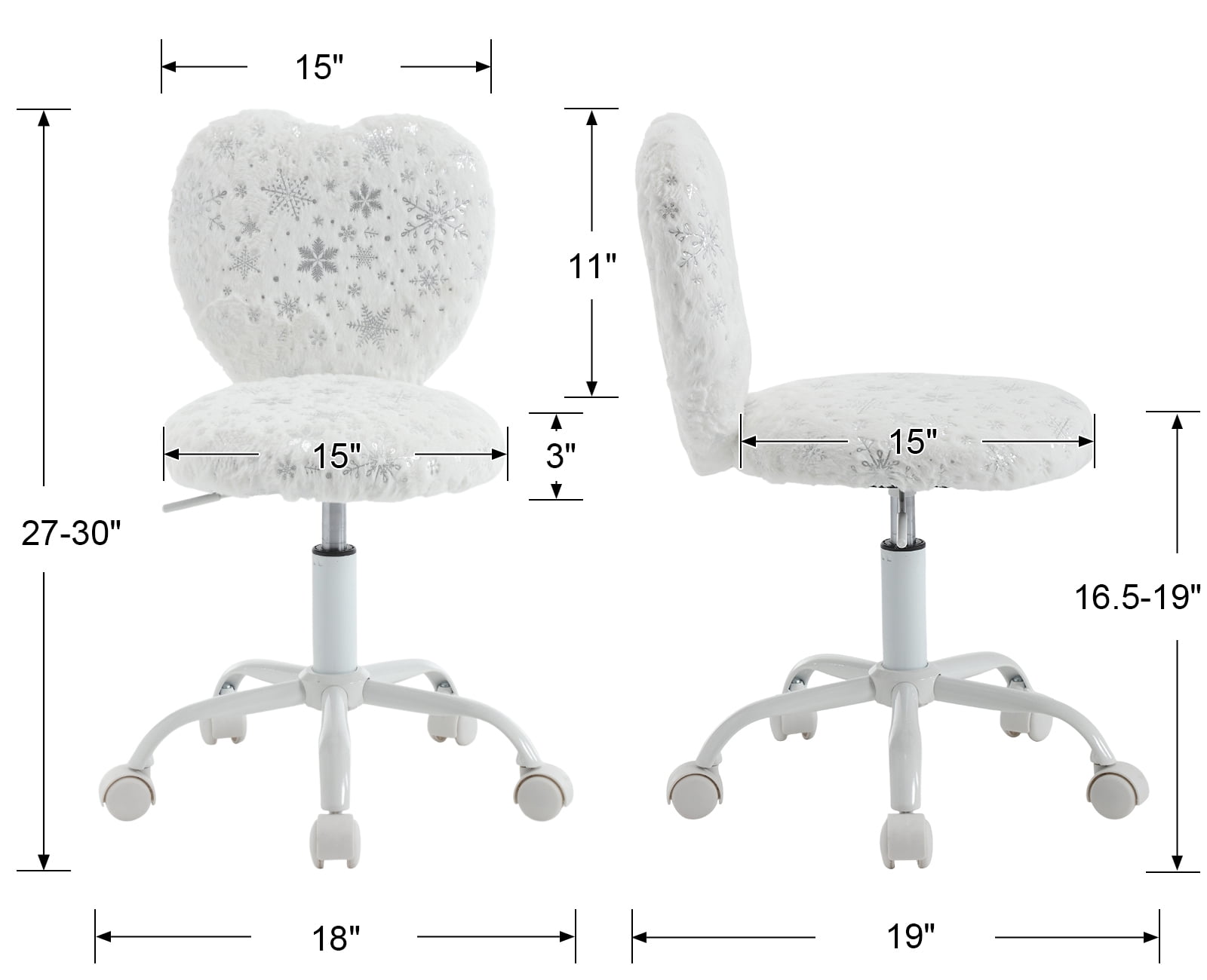 Guyou Cute Fuzzy Kids Chair, Faux Fur Rolling Swivel Children Desk Chair, Adjustable Student Task Chair Vanity Chair with Heart Shaped Back for Bedroom Study Room Kids Room , Snowflake White