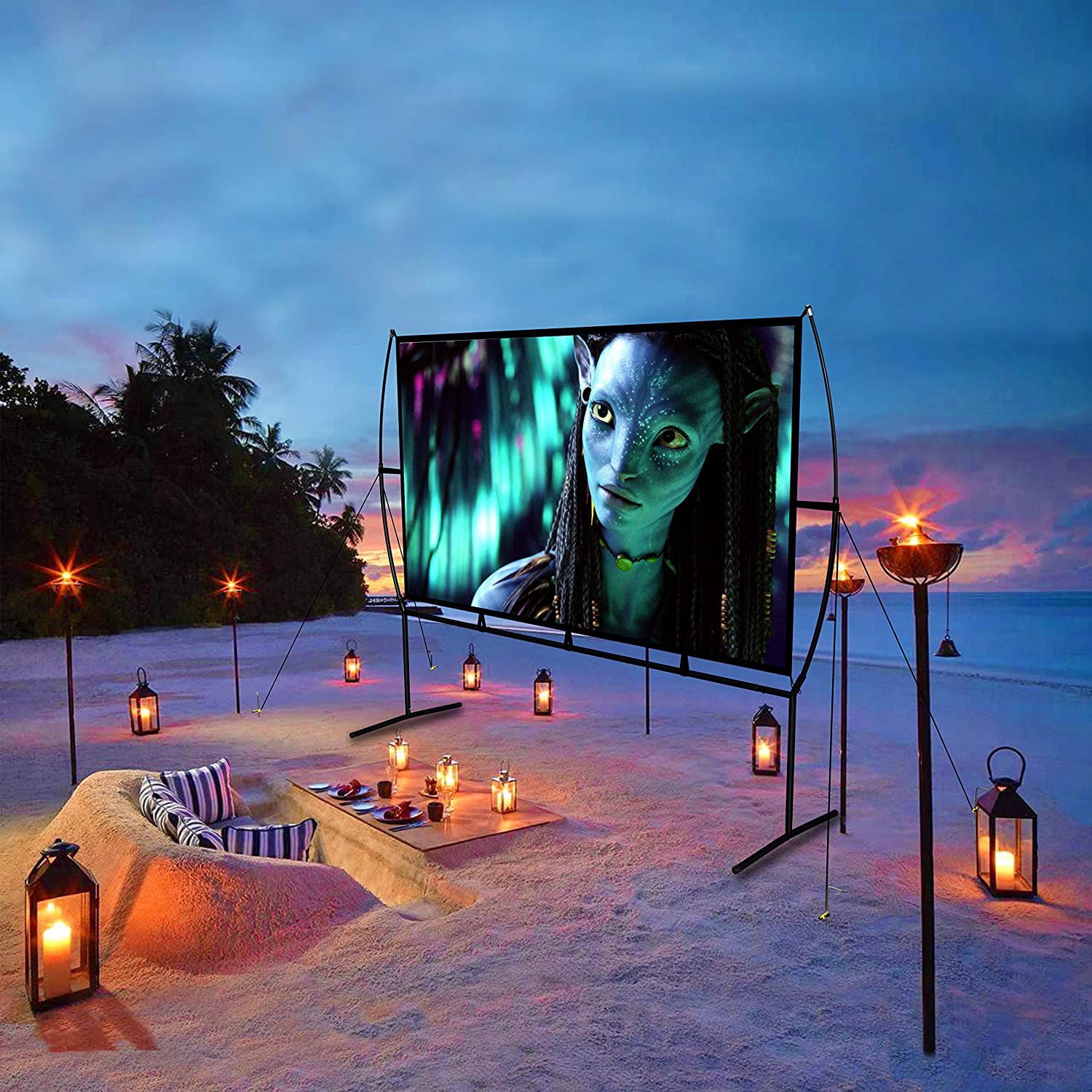 AYAOQIANG Projector Screen with Stand 100 Inch , HD 4K Double Sided Projection Screen Indoor Outdoor Projector Movies Screen for Home Theater,16:9