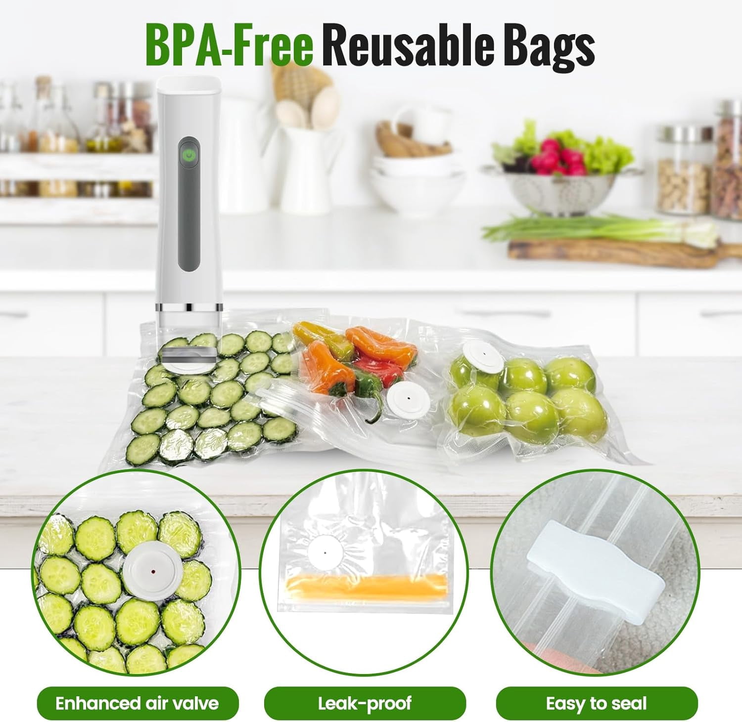 Vacuum Sealer with 30 Reusable Vacuum Bags, Seal Meal Saver, Portable Compact Handheld Food Sealer Machine for Meat Vegetables Fruits