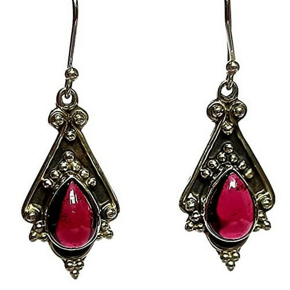 Navya Craft Garnet 925 Sterling Silver Handmade Women Dangle Drop Earrings