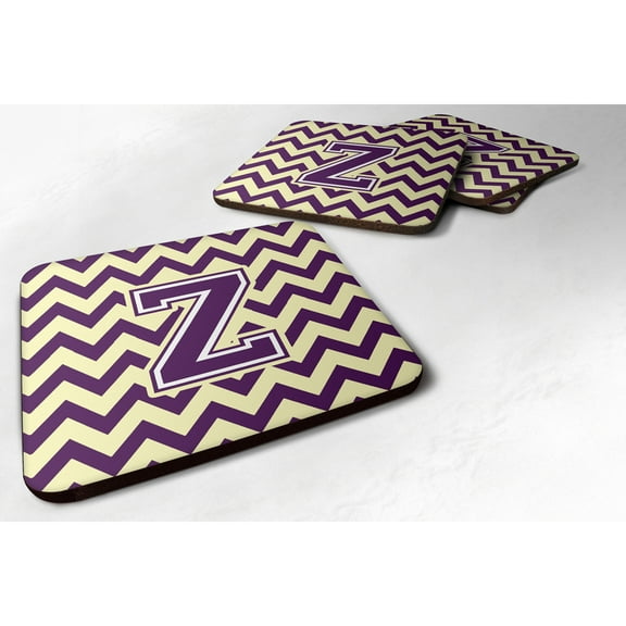 Letter Z Chevron Purple and Gold Foam Coaster Set of 4