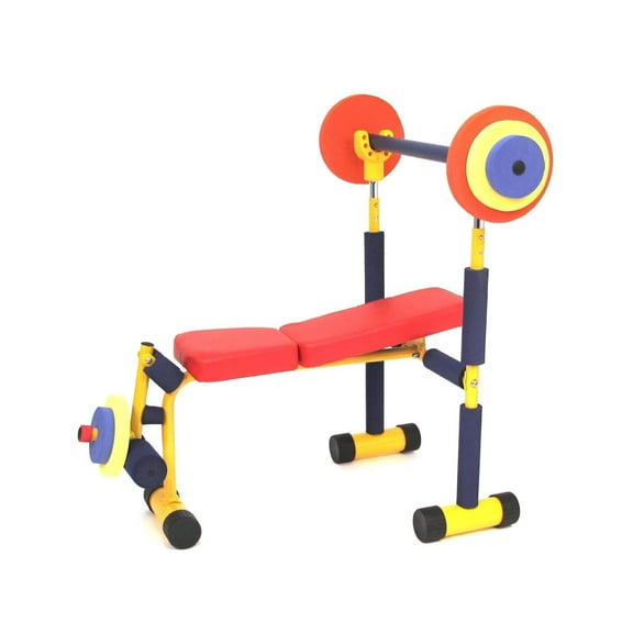 Redmon Fun & Fitness for Kids Adjustable Weight Bench Press Set w/ Barbell & Foam Weights Weight Bench Set