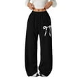 thumbnail image 2 of GiLiling Girl's Bowknot Baggy Sweatpants, Cute Straight Leg Athletic Pants, Elastic Waist Drawstring Pant for Teen Girls (Black, 11-12 Years), 2 of 7