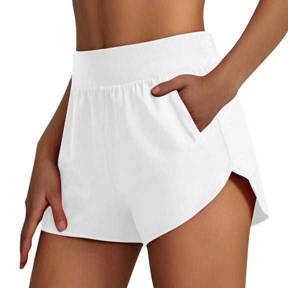 UAMVSH Running Shorts for Women Summer Lightweight Gym Athletic Track Shorts High Waist Stretch Tennis Active Shorts with Pockets(X-Large,White)