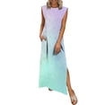thumbnail image 1 of TaTaai Ladies Casual Solid Color Round Neck Sleeveless Dress Elegant Pleated Detail Knee Length Dress with Functional Pockets Comfortable Loose Fit for Spring Summer Daily Wear Gift, 1 of 5