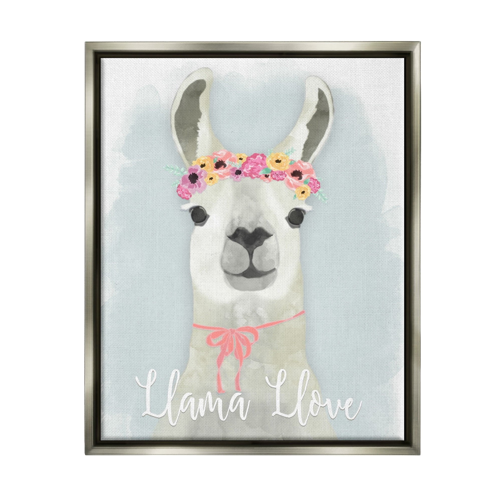 Stupell Industries Llama Love Pink Flower Tiara Luster Gray Framed Floating Canvas Wall Art, 24x30, by Jessica Mundo