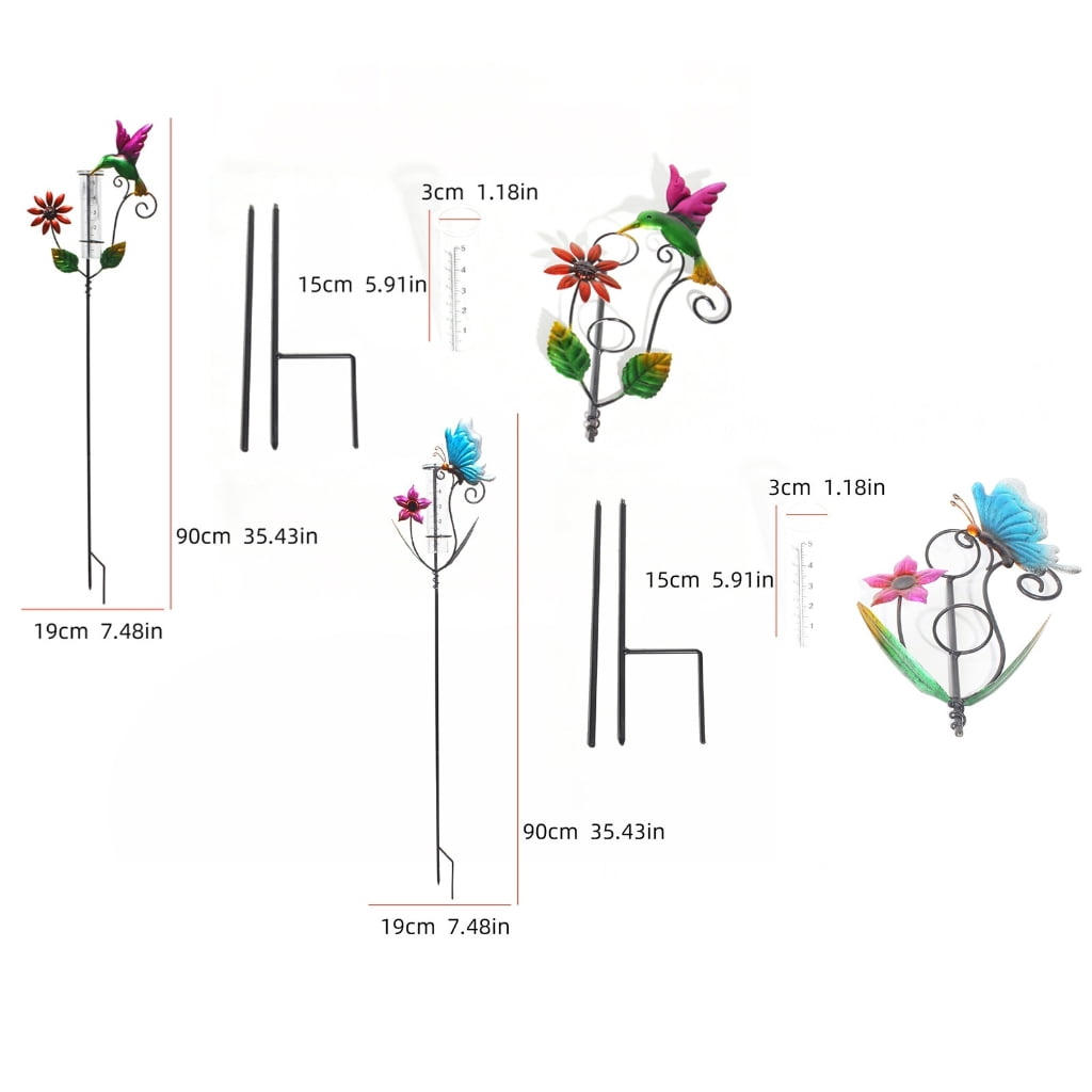 Attractive Hand Blown Glass Rain Gauges with Intricate Ironwork for Outdoor Display