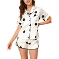 thumbnail image 1 of Conjunto de pijama de satén cheibear con camiseta y pantalones cortos con lunares para mujer color blanco medio, 1 of 5