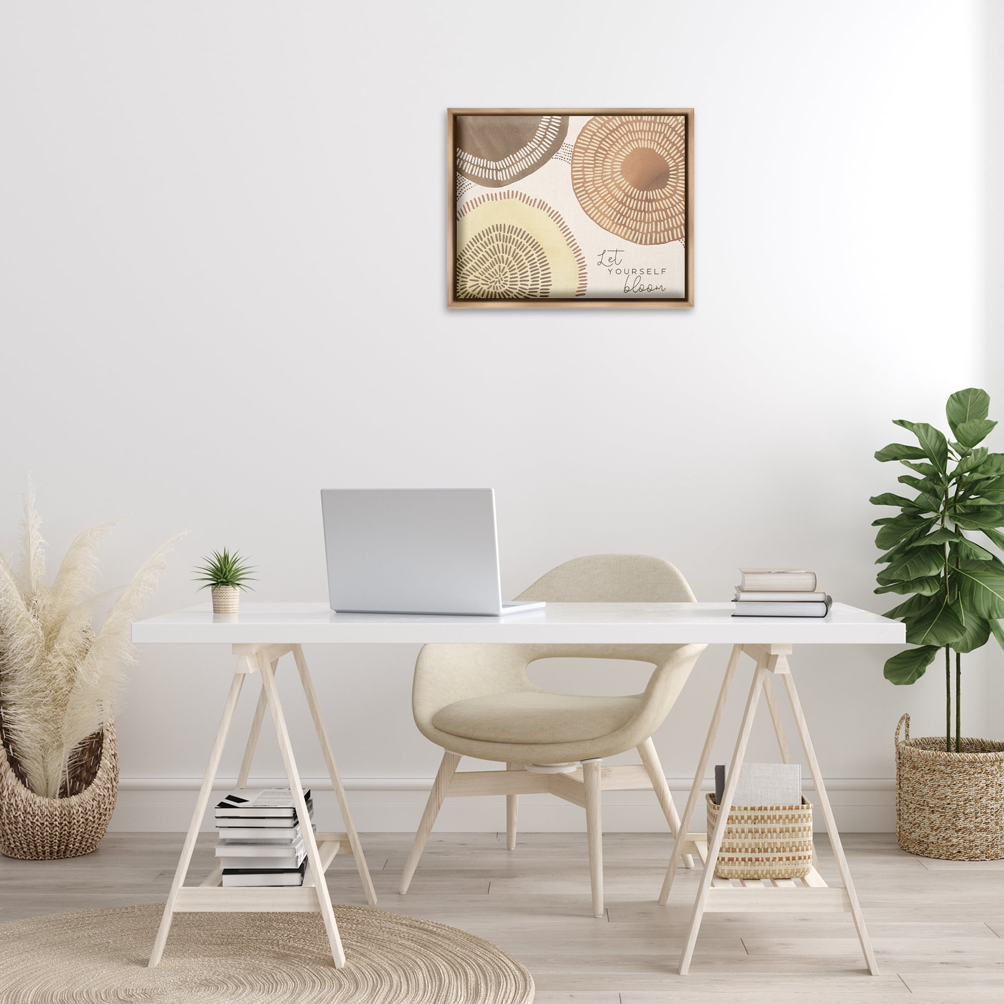 Stupell Industries Let Yourself Bloom Boho Typography Painting Brown Floater Framed Canvas Art Print Wall Art, 21 x 17