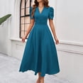 thumbnail image 6 of Bxsruta Womens Maxi Dress V Neck Short Puff Sleeve Pleated Flowy Casual Dresses for Women Vacation, 6 of 7