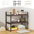 thumbnail image 7 of SLYNSHome Office Desk Shelf Organizer,2 Tier Wood Desktop Bookshelf Supplies Storage Rack Shelf for Top of Desk and Dresser - Brown, 7 of 7