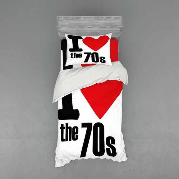 Ambesonne Retro Bedding Set 3 Pcs, I Love the 70s Pictogram, Twin XL, Red Black White