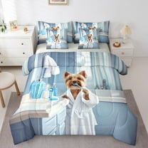 Manfei Lovely Puppy Dog 7-Piece Bedding Comforter Set,Cartoon Animal King Bedding Sets,Blue White Bed Sheets For Child,Breathable Home Decor Reversible