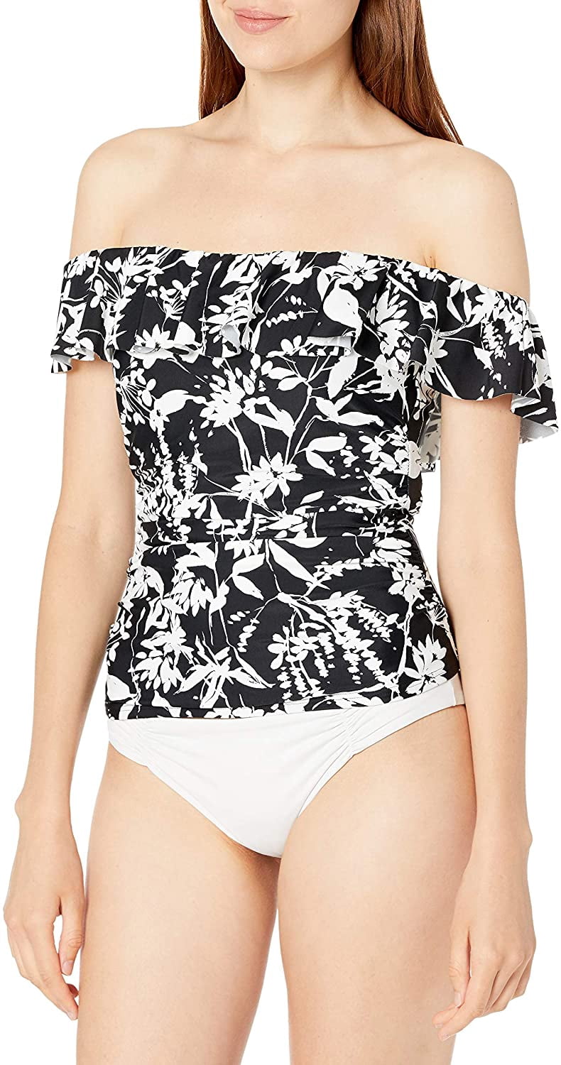 Bleu Rod Beattie Off-The-Shoulder Tankini Top With U-Wire – Black, Size 10, Removable Cups, Adjustable Straps