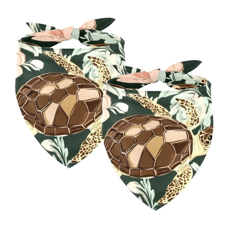 PhooArto Sea Turtle Floral Pattern Dog Bandanas 2 Pack Soft Washable Pet Scarf Triangle for Large Dogs Puppies and Cats