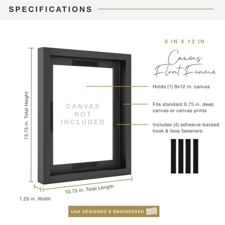 MCS Canvas Float Frames 16x20 Frame, Black Frame for Finished Canvases, Vertical & Horizontal Wall Hanging Large Frame with Adhesive for Canvas Paintings (1-Pack)