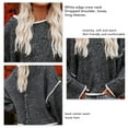 thumbnail image 4 of Suéter de Punto con Cuello Redondo para Mujer, Mangas Largas, Hombros caídos Sueltos, Tops con Borde Blanco para Otoño Invierno, Negro, Gris, L, 4 of 5