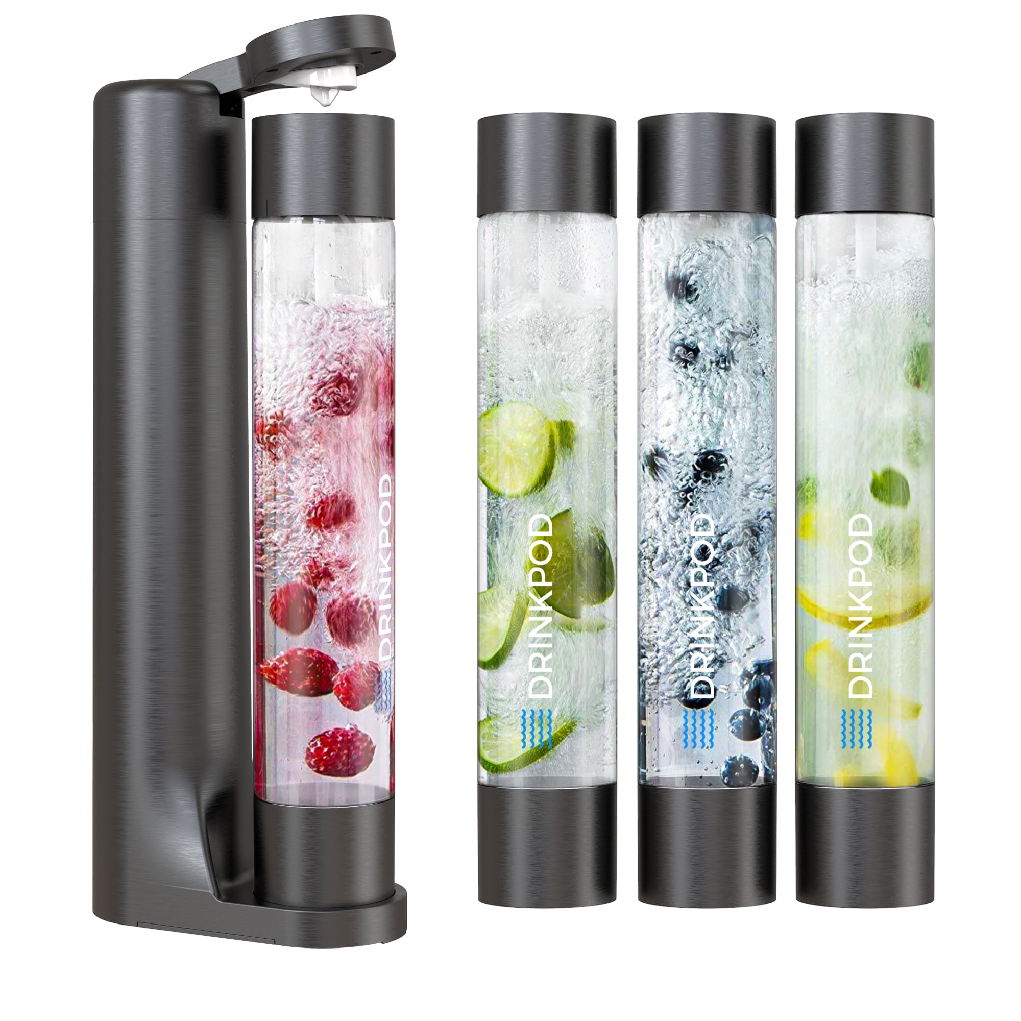 with 1 Litre Carbonator Bottle CO2 for Carbonated Water Cocktails and Other Drinks without CO2-Cylinder LEVIVO Water Carbonator Fruit & Fun Carbonator Slim Colour: Black 