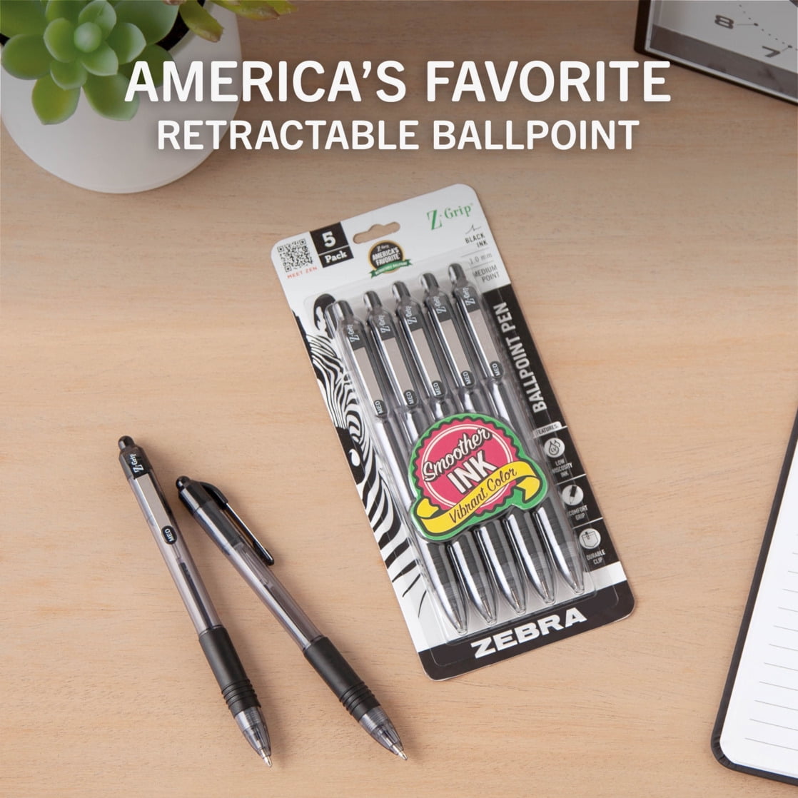 Z-Grip Retractable Ballpoint Pen, Medium Point, 1.0mm, Black Ink, Clear Barrel
